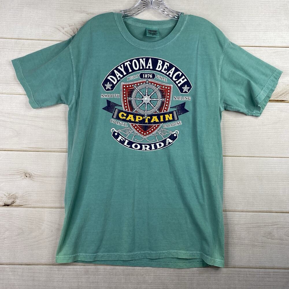 Comfort Colors Mens M Seaside Graphic T Shirt Florida Beach Green Captain Sailin